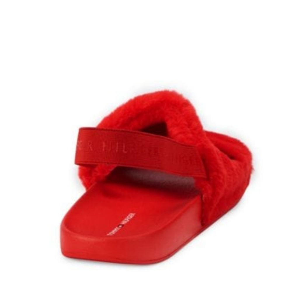 Tommy Hilfiger Twhahna Faux Fur Slingback Sandals Red -10 - Picture 3 of 7